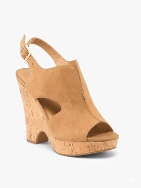 Franco Sarto Gallard Suede Leather Cork Wedge Shoes Sandals 6.5 Like New